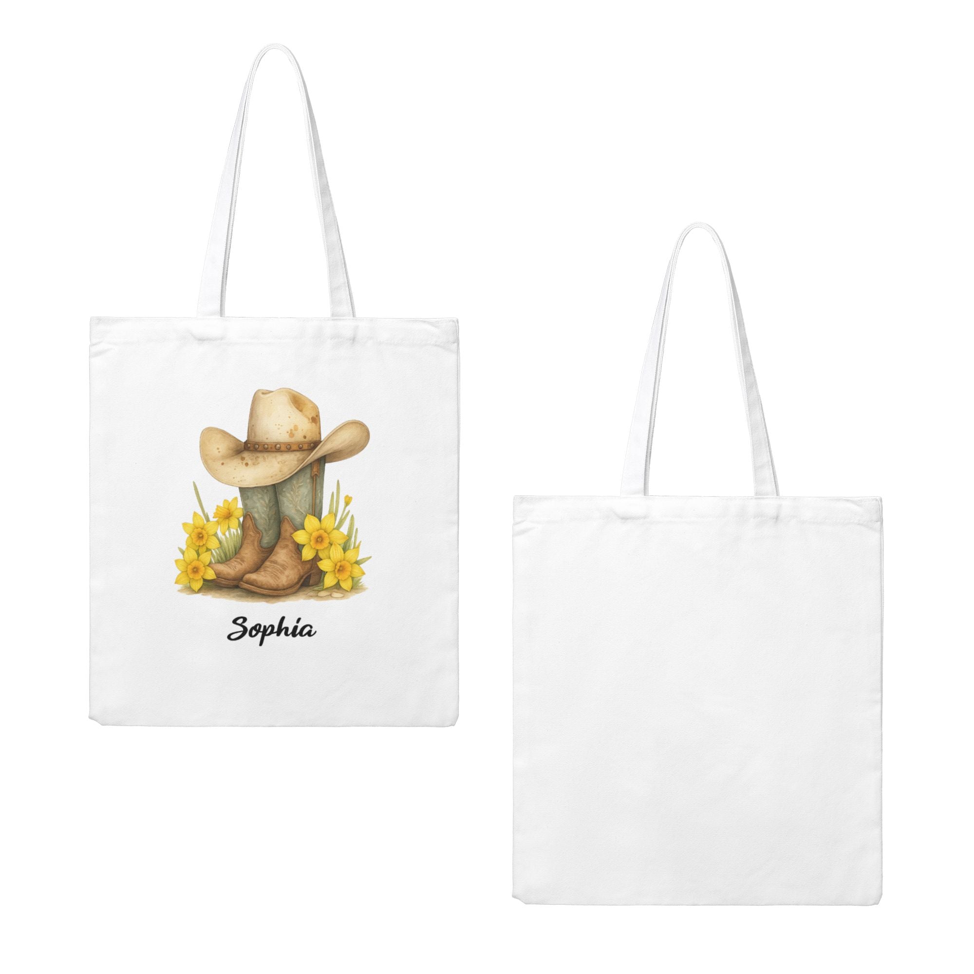 Personalized Birth Flower Western Cowgirl Boots with Name Canvas Bag Gift for Her