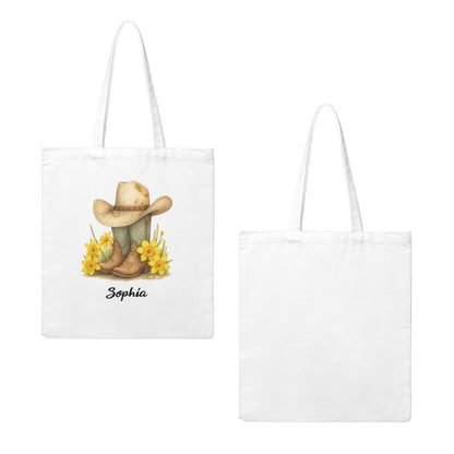 Personalized Birth Flower Western Cowgirl Boots with Name Canvas Bag Gift for Her