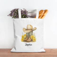 Personalized Birth Flower Western Cowgirl Boots with Name Canvas Bag Gift for Her