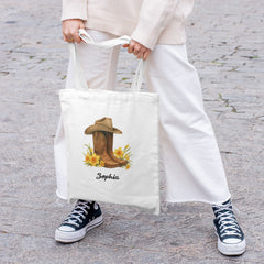 Personalized Birth Flower Western Cowgirl Boots with Name Canvas Bag Gift for Her