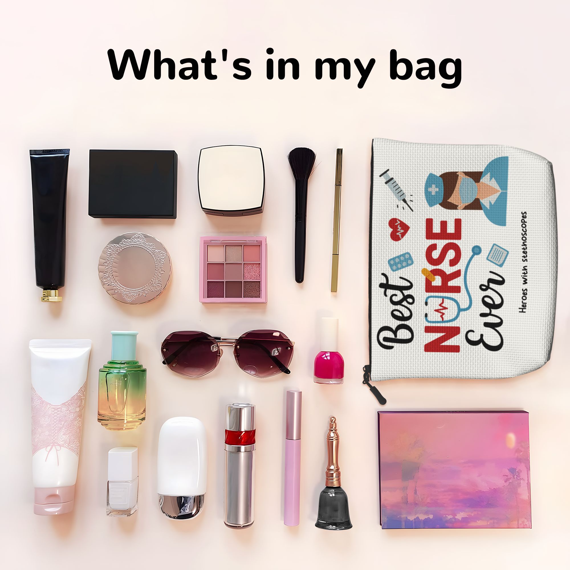 Personalized Nurse-Themed Hemp Cosmetic Bag with Name or Text Makeup Pouch for Nurses