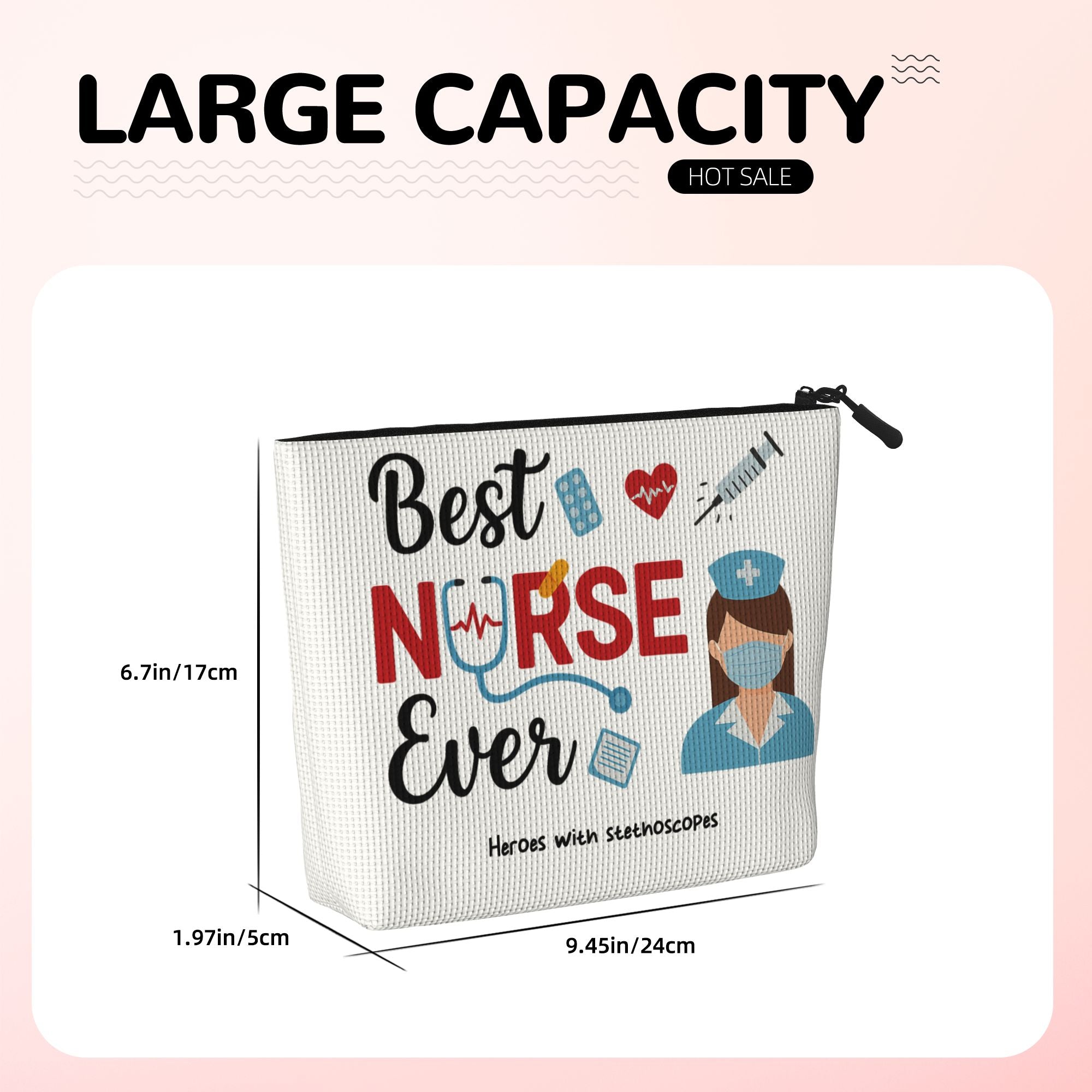 Personalized Nurse-Themed Hemp Cosmetic Bag with Name or Text Makeup Pouch for Nurses