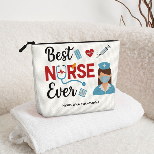 Personalized Nurse-Themed Hemp Cosmetic Bag with Name or Text Makeup Pouch for Nurses