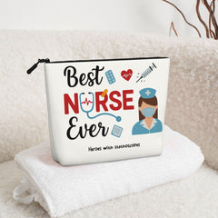 Personalized Nurse-Themed Hemp Cosmetic Bag with Name or Text Makeup Pouch for Nurses