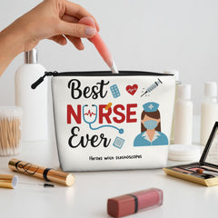 Personalized Nurse-Themed Hemp Cosmetic Bag with Name or Text Makeup Pouch for Nurses