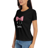 Personalized Nurse Appreciation Bow Stethoscope T-shirt Gift for Her