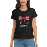 Personalized Nurse Appreciation Bow Stethoscope T-shirt Gift for Her