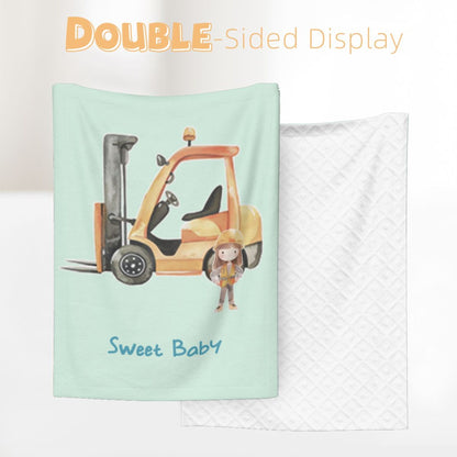 Personalized Cartoon Engineering Vehicle Soft Throw Blanket with Name Birthday Gift for Kids