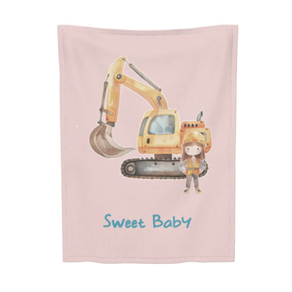 Personalized Cartoon Engineering Vehicle Soft Throw Blanket with Name Birthday Gift for Kids
