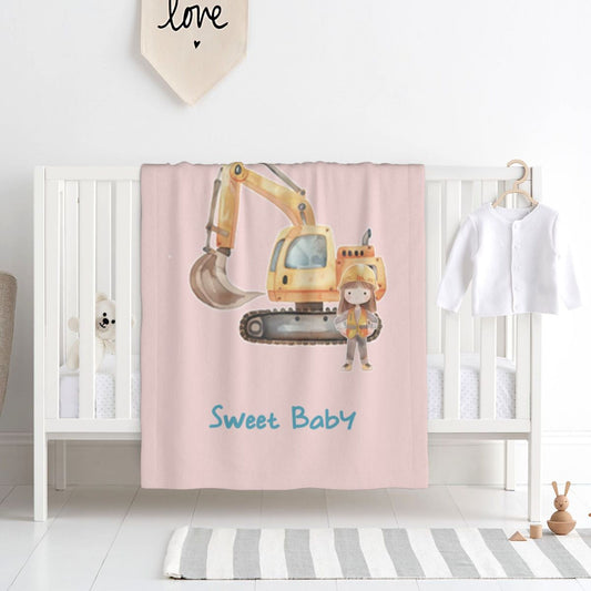 Personalized Cartoon Engineering Vehicle Soft Throw Blanket with Name Birthday Gift for Kids