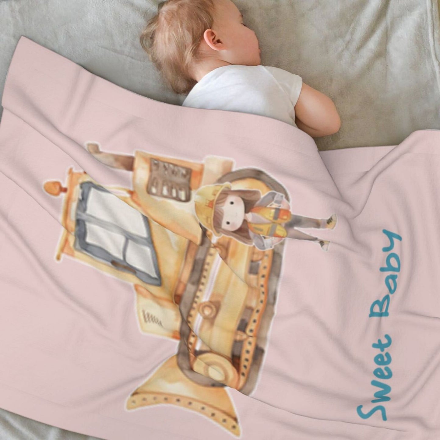 Personalized Cartoon Engineering Vehicle Soft Throw Blanket with Name Birthday Gift for Kids