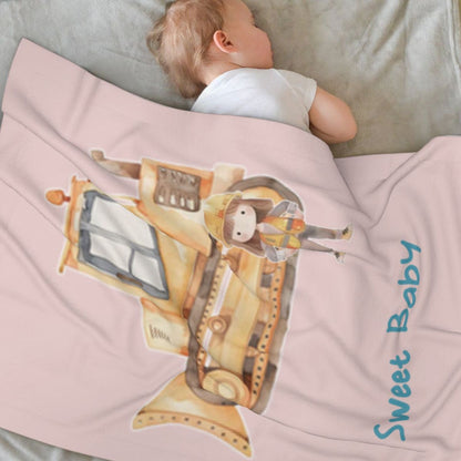 Personalized Cartoon Engineering Vehicle Soft Throw Blanket with Name Birthday Gift for Kids