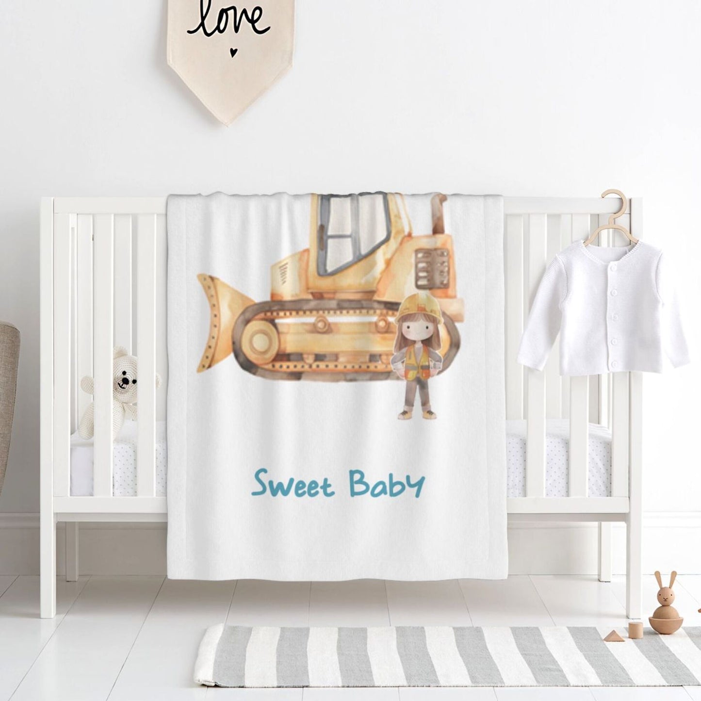 Personalized Cartoon Engineering Vehicle Soft Throw Blanket with Name Birthday Gift for Kids