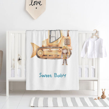 Personalized Cartoon Engineering Vehicle Soft Throw Blanket with Name Birthday Gift for Kids