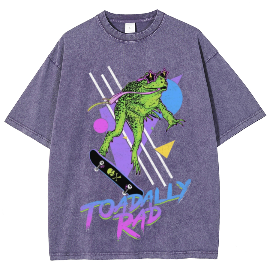 Toadally Rad Unisex Oversized Print Vintage Wash Denim T-Shirt