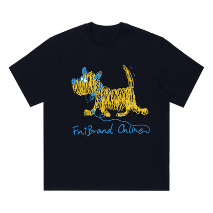 Cute Line Drawing Crew Neck Short-Sleeve T-Shirt Unisex