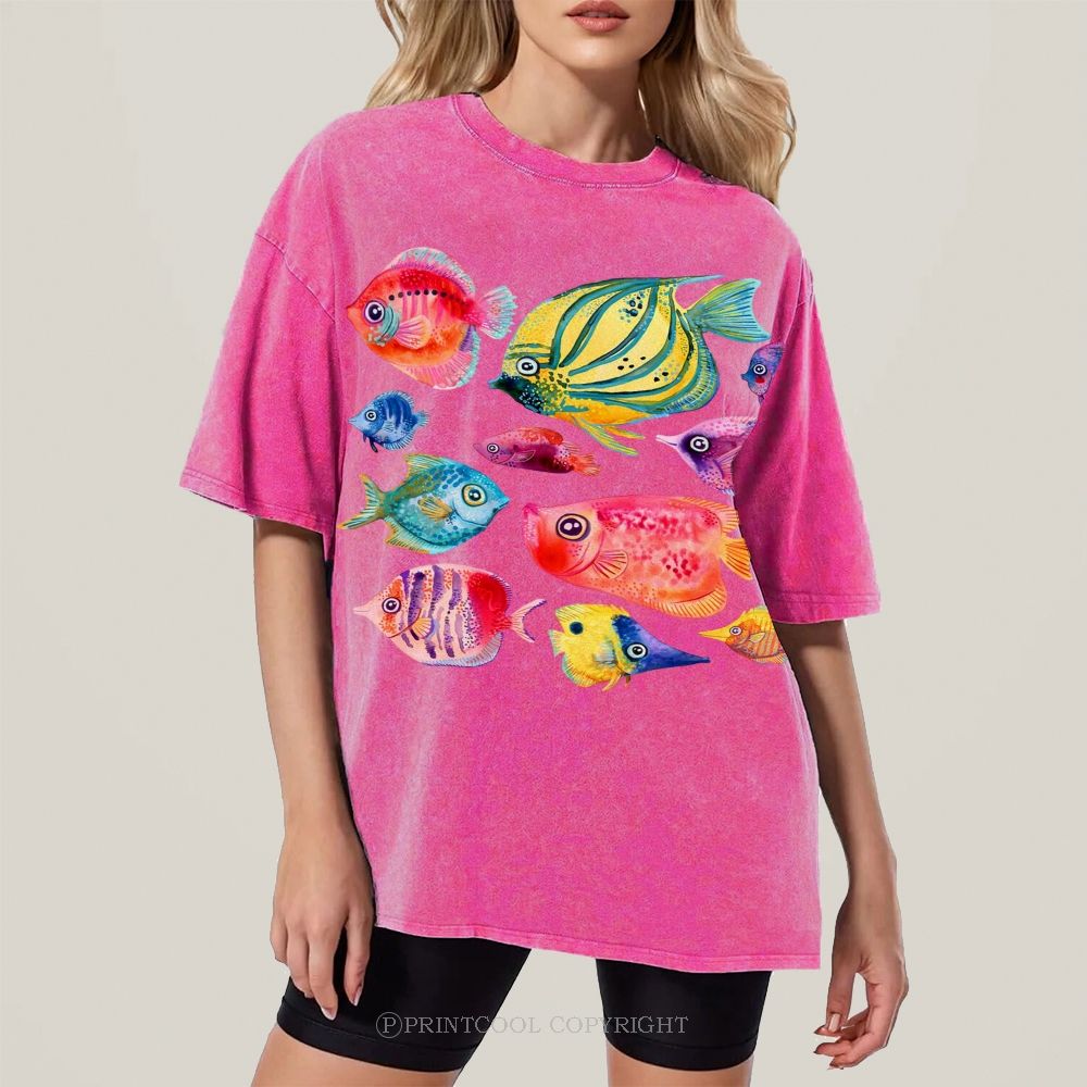 Tropical Fishes Unisex Vintage Washed Tee