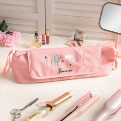 Personalized Stylish Birth Flower Hairdressing Element Portable Hair Tools Travel Bag with Name and Heat Resistant Mat Birthday Gift for Women