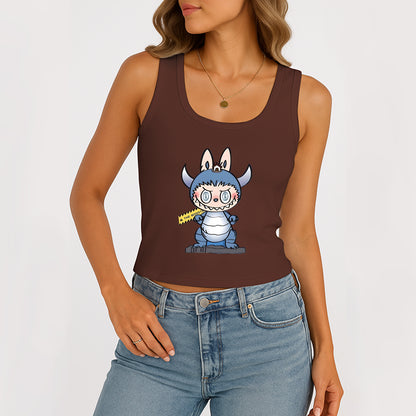 Labubu The Monsters Women's Sleeveless Scoop Neck Ribbed Tank Summer Basic Slim Cute Tops For Labubu Lover