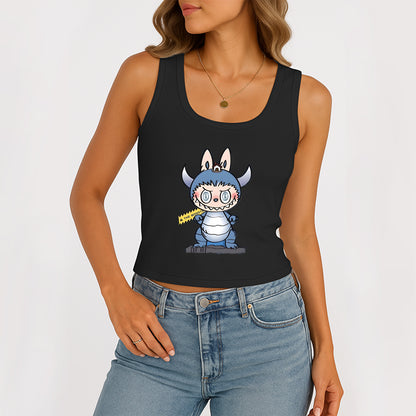 Labubu The Monsters Women's Sleeveless Scoop Neck Ribbed Tank Summer Basic Slim Cute Tops For Labubu Lover