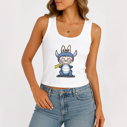 Labubu The Monsters Women's Sleeveless Scoop Neck Ribbed Tank Summer Basic Slim Cute Tops For Labubu Lover