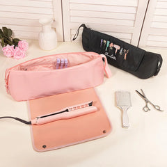 Personalized Stylish Birth Flower Hairdressing Element Portable Hair Tools Travel Bag with Name and Heat Resistant Mat Birthday Gift for Women