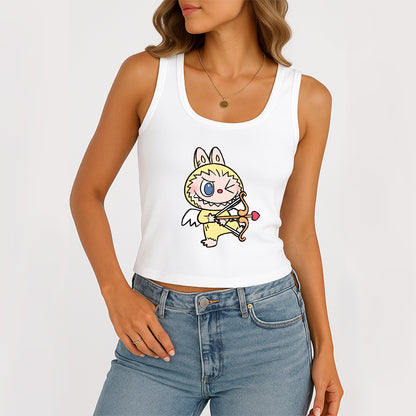 Cupid Labubu The Monsters Women's Sleeveless Scoop Neck Ribbed Tank Summer Basic Slim Cute Tops For Labubu Lover