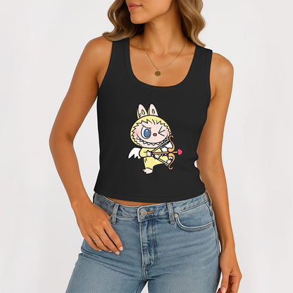 Cupid Labubu The Monsters Women's Sleeveless Scoop Neck Ribbed Tank Summer Basic Slim Cute Tops For Labubu Lover