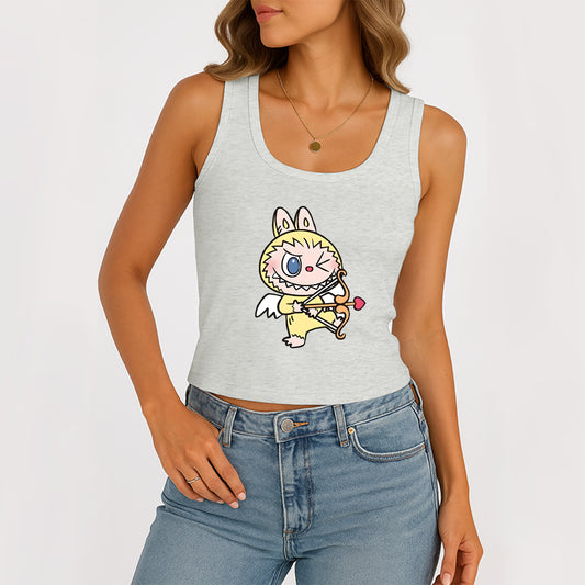 Cupid Labubu The Monsters Women's Sleeveless Scoop Neck Ribbed Tank Summer Basic Slim Cute Tops For Labubu Lover