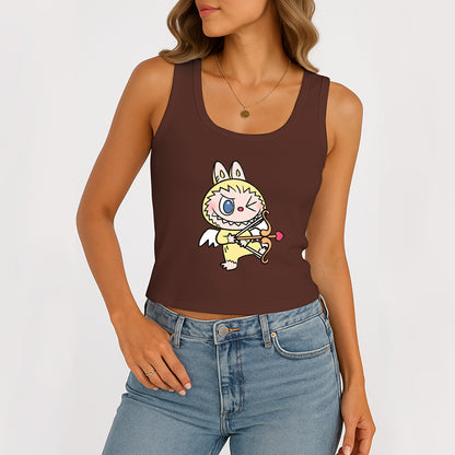 Cupid Labubu The Monsters Women's Sleeveless Scoop Neck Ribbed Tank Summer Basic Slim Cute Tops For Labubu Lover