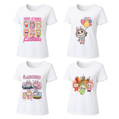 Labubu T-Shirt 4 Pack, Short Sleeve Crew Neck Tees, Summer Graphic Tops for Women, Unisex S-3XL