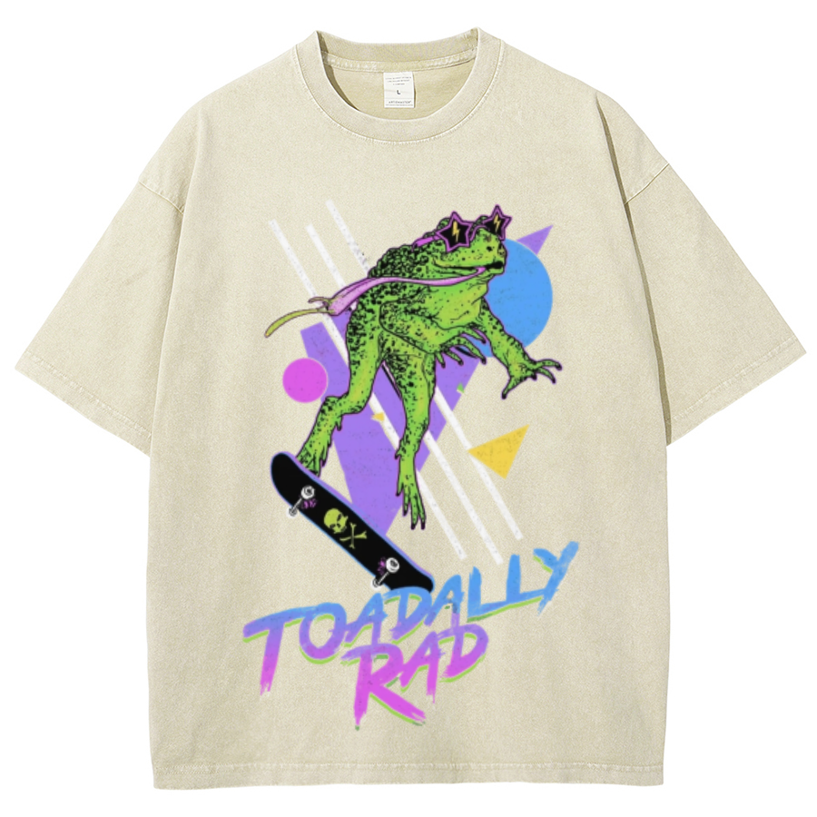 Toadally Rad Unisex Oversized Print Vintage Wash Denim T-Shirt