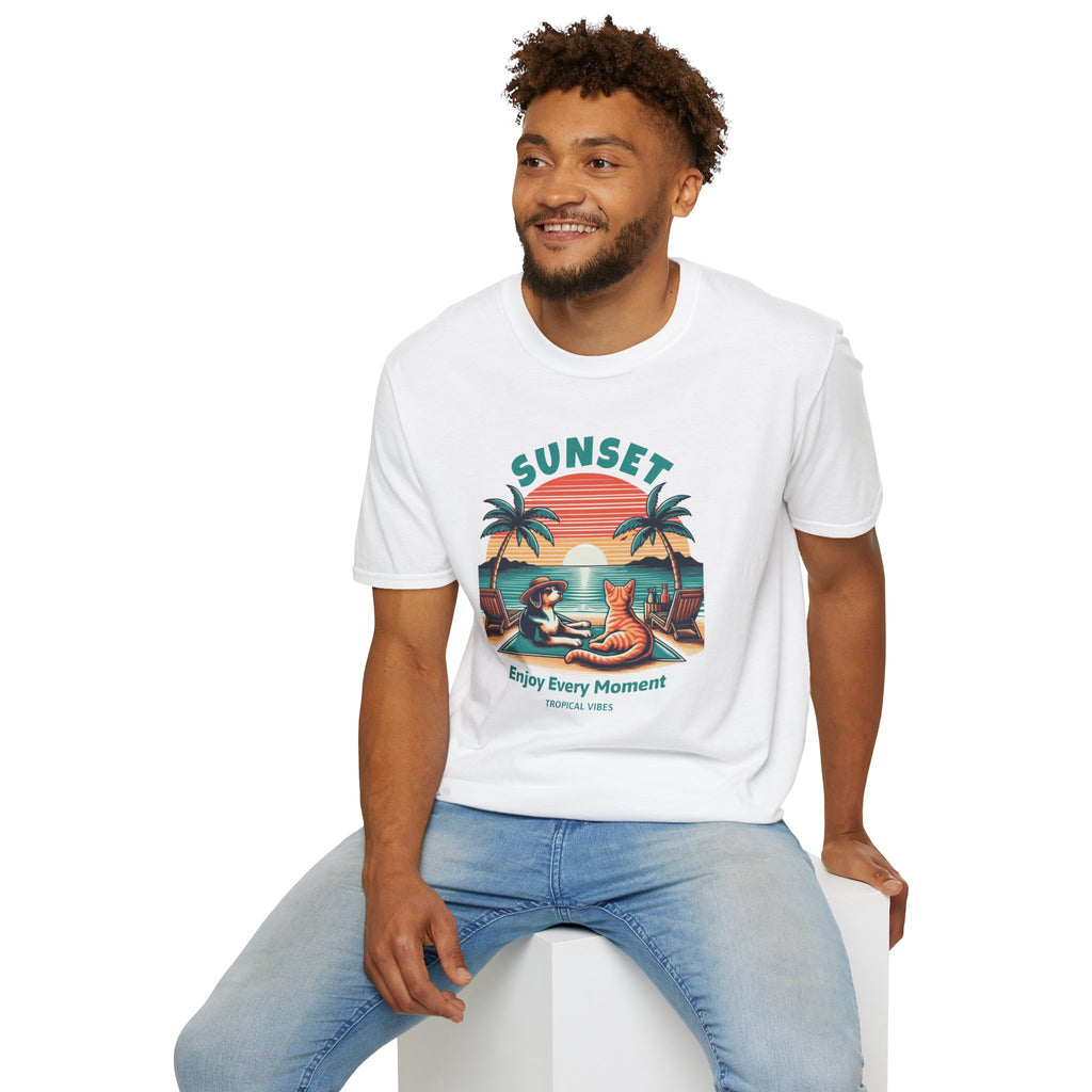 Retro Sunset Beach with Dog and Cat - Classic Fit