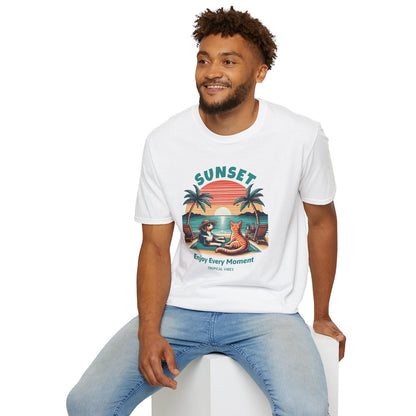 Retro Sunset Beach with Dog and Cat - Classic Fit