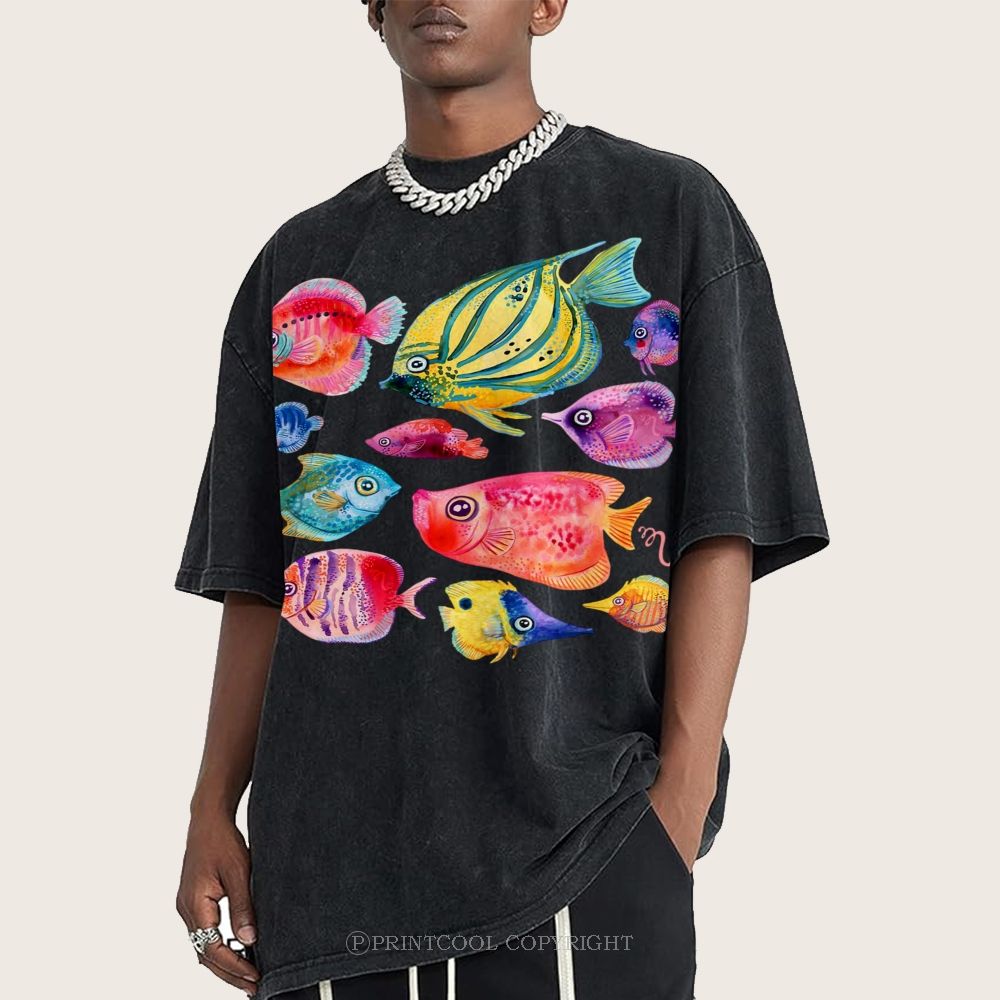 Tropical Fishes Unisex Vintage Washed Tee
