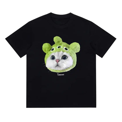 Funny Cat and Dog Graphic Tees Crew Neck Short-Sleeve T-Shirt Summer Tops