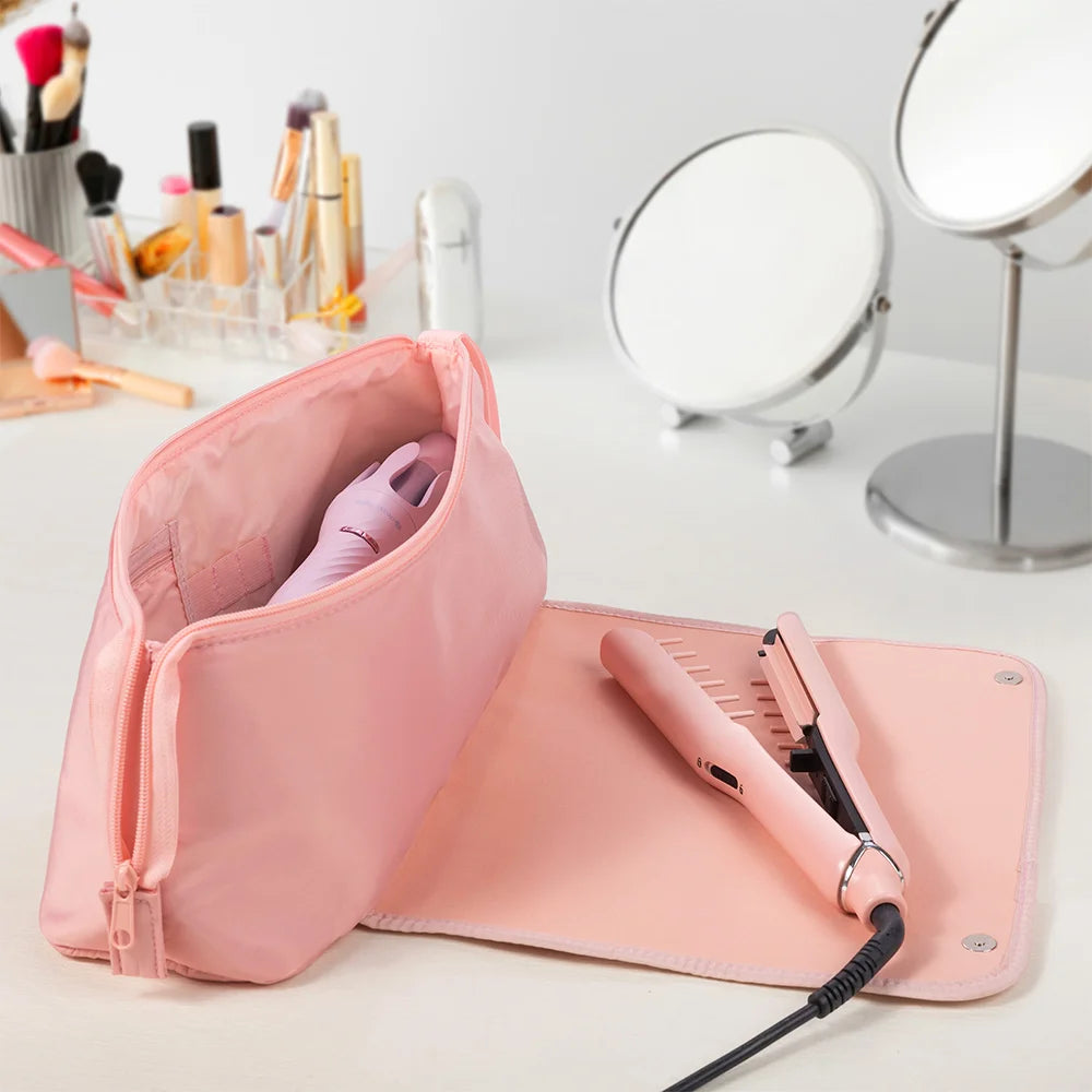 Personalized Stylish Birth Flower Hairdressing Element Portable Hair Tools Travel Bag with Name and Heat Resistant Mat Birthday Gift for Women