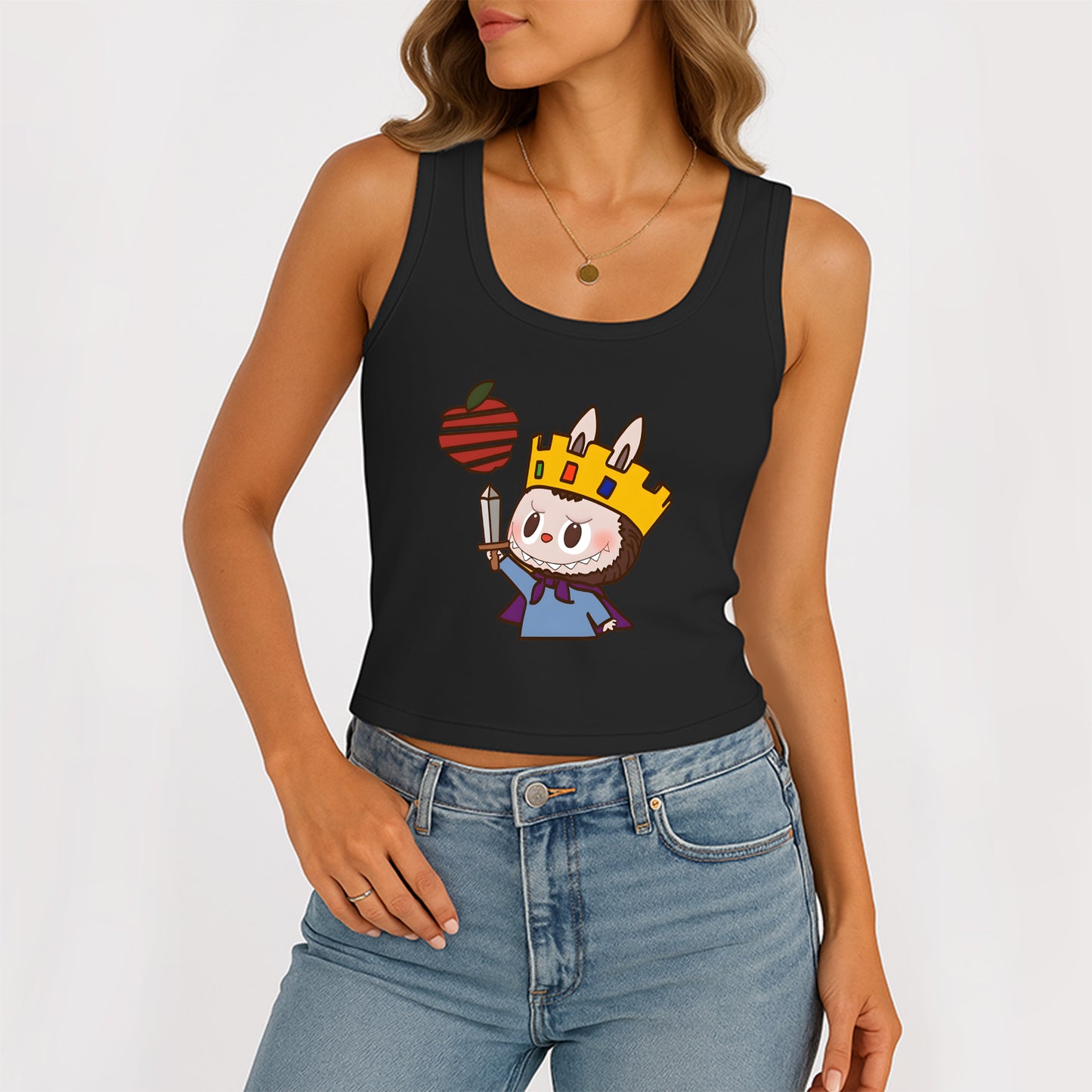 King Labubu The Monsters Women's Sleeveless Scoop Neck Ribbed Tank Summer Basic Slim Cute Tops For Labubu Lover