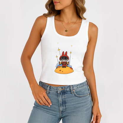 Super Labubu The Monsters Women's Sleeveless Scoop Neck Ribbed Tank Summer Basic Slim Cute Tops For Labubu Lover