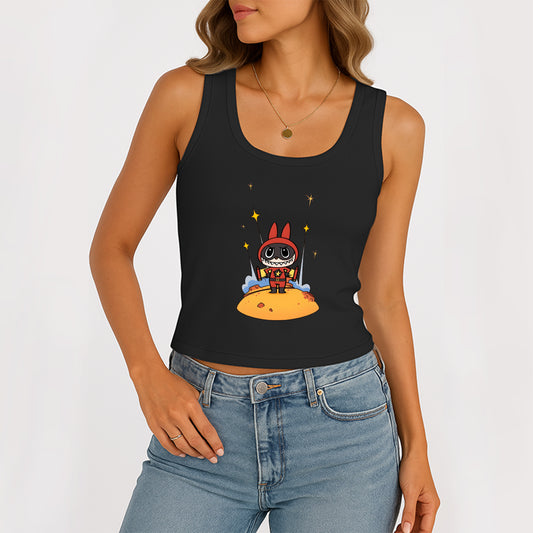 Super Labubu The Monsters Women's Sleeveless Scoop Neck Ribbed Tank Summer Basic Slim Cute Tops For Labubu Lover