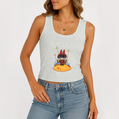 Super Labubu The Monsters Women's Sleeveless Scoop Neck Ribbed Tank Summer Basic Slim Cute Tops For Labubu Lover