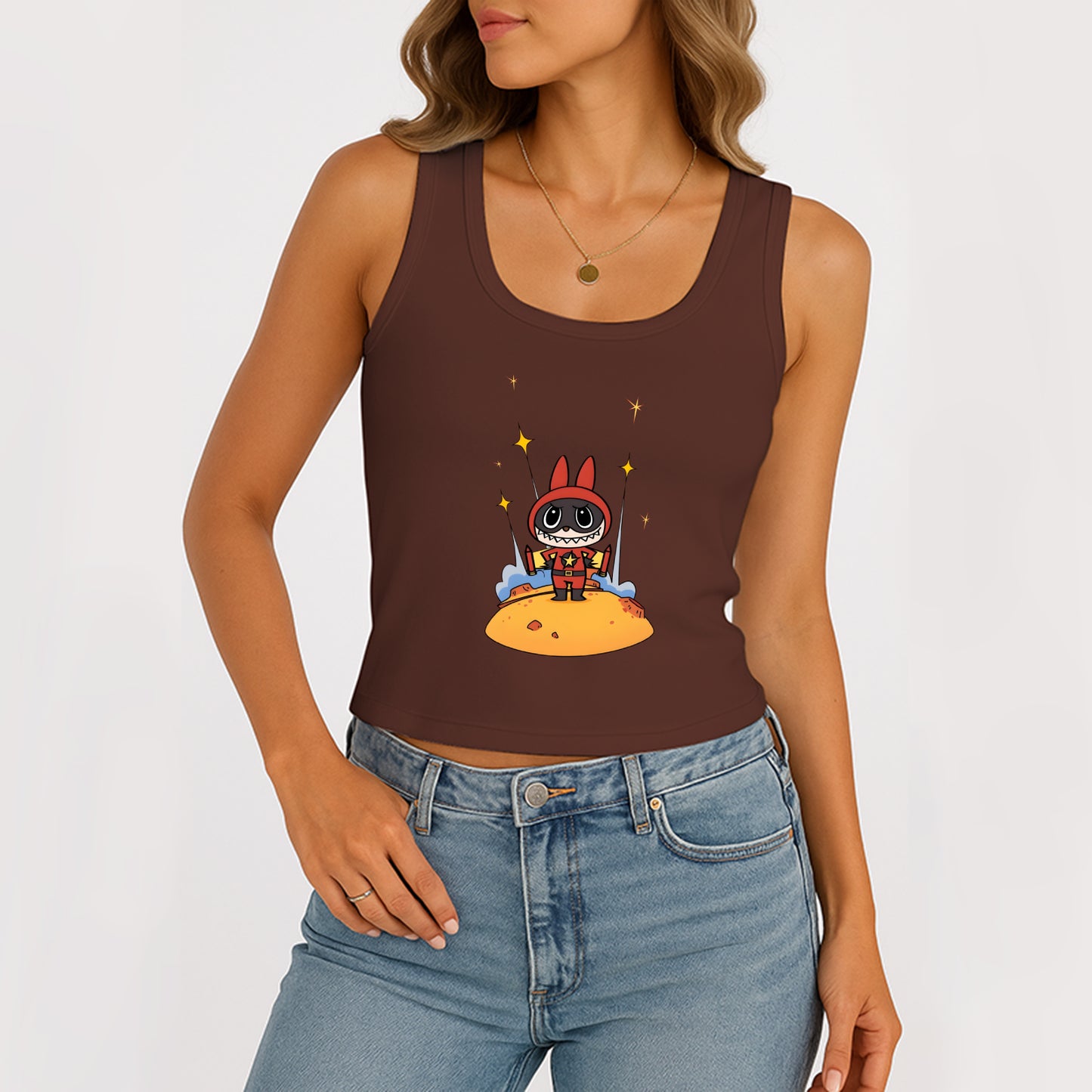 Super Labubu The Monsters Women's Sleeveless Scoop Neck Ribbed Tank Summer Basic Slim Cute Tops For Labubu Lover