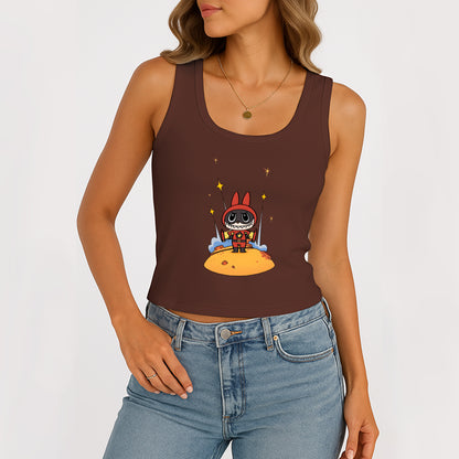Super Labubu The Monsters Women's Sleeveless Scoop Neck Ribbed Tank Summer Basic Slim Cute Tops For Labubu Lover