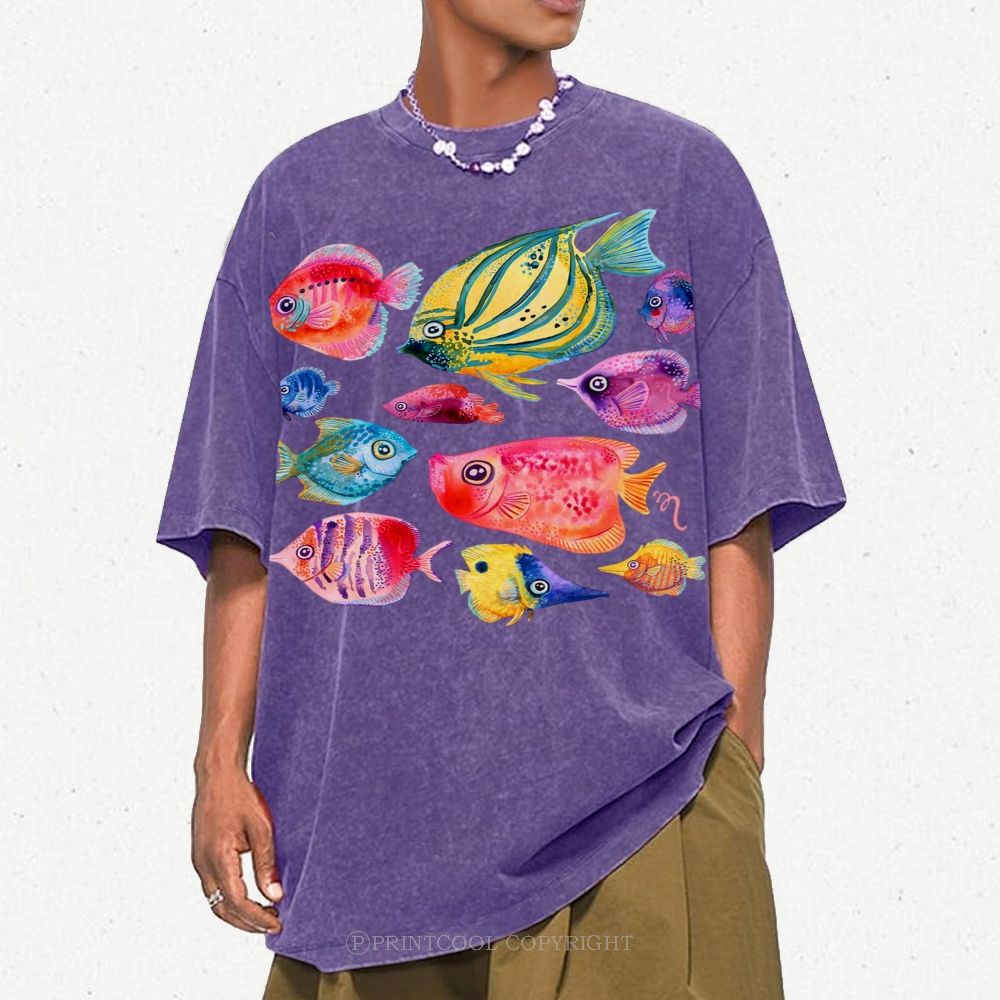 Tropical Fishes Unisex Vintage Washed Tee
