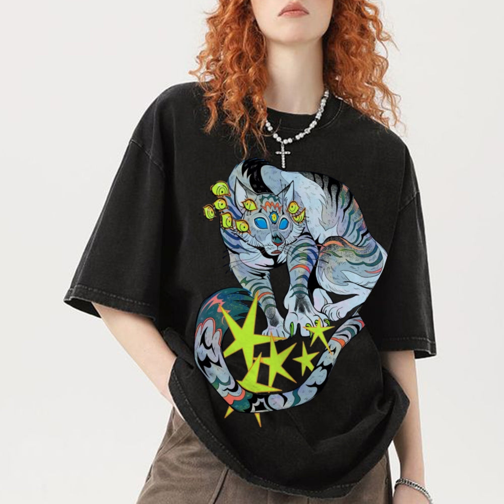 Warriors Cat Unisex Vintage Washed Tee