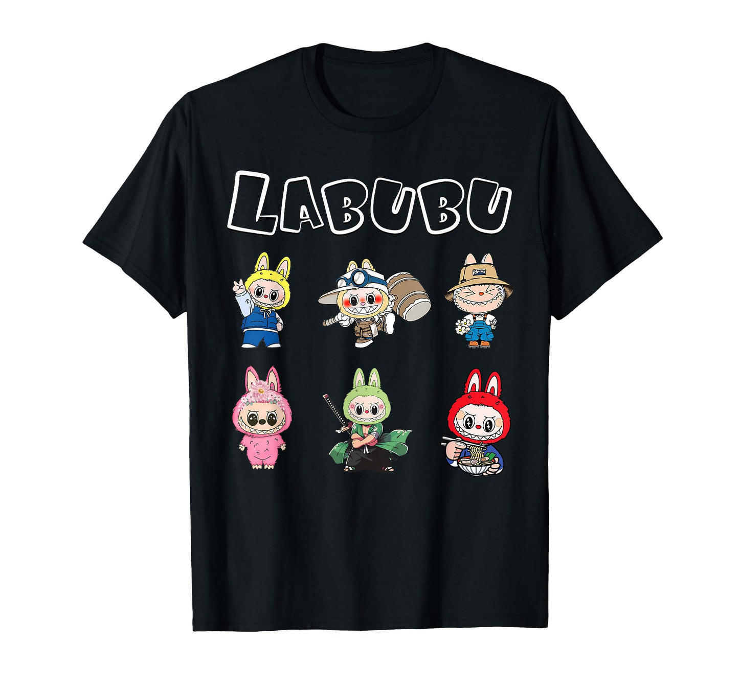 Cute Labubu The Monsters Crew Neck Short Sleeve T-Shirt Gift for Labubu Lover Black