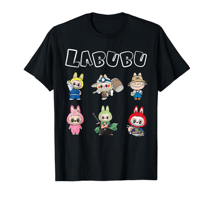 Cute Labubu The Monsters Crew Neck Short Sleeve T-Shirt Gift for Labubu Lover Black