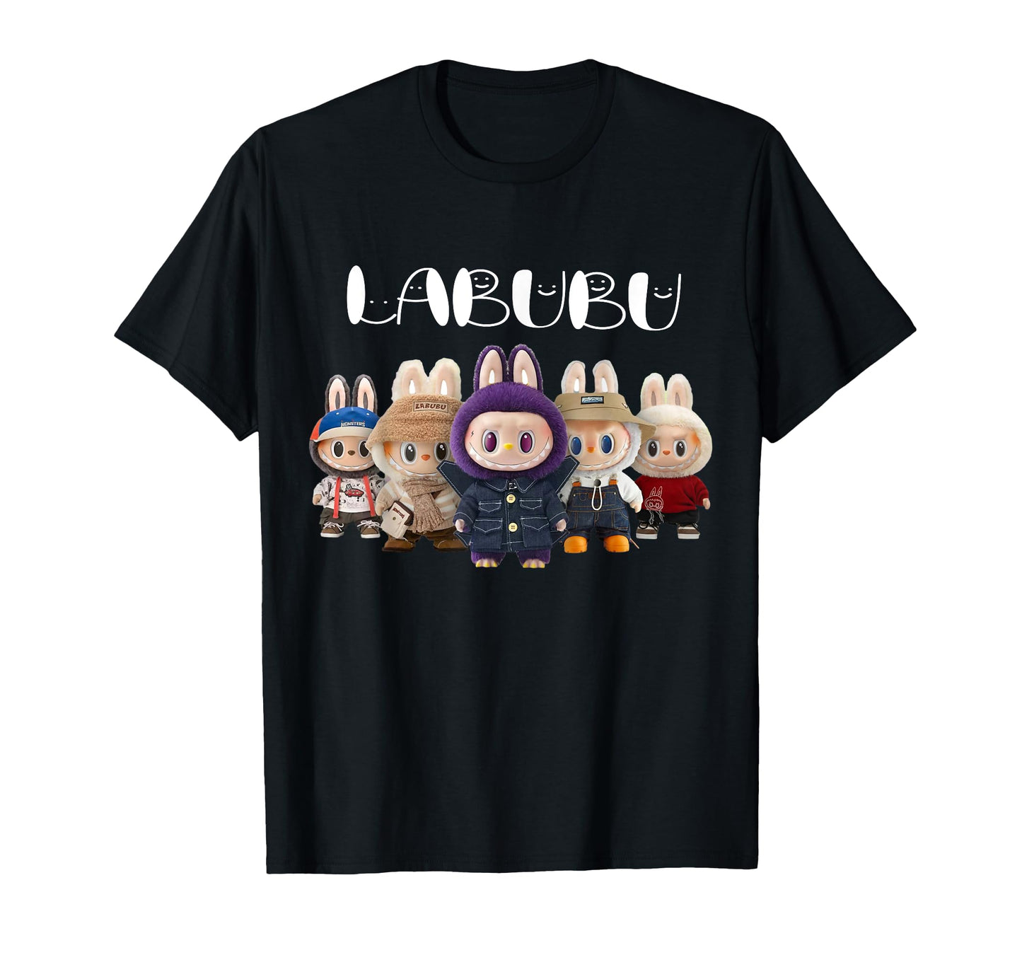 Cute Labubu The Monsters Crew Neck Short Sleeve T-Shirt Gift for Labubu Lover Black