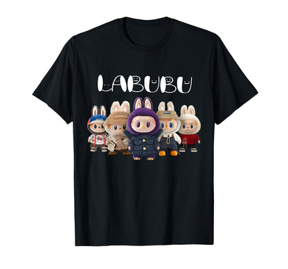 Cute Labubu The Monsters Crew Neck Short Sleeve T-Shirt Gift for Labubu Lover Black