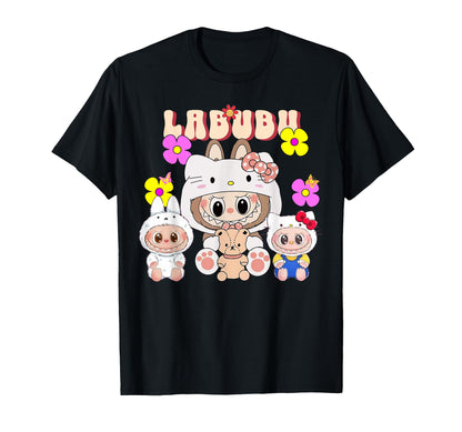 Cute Labubu The Monsters Crew Neck Short Sleeve T-Shirt Gift for Girlfriend Black